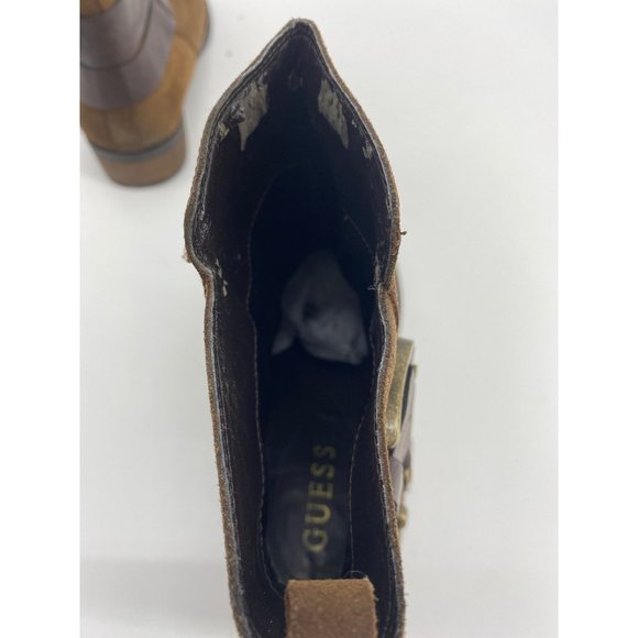 Guess Women's Brown Leather Studded Rhinestone Cowboy Ankle Boots Heels Sz 7.5M - Picture 5 of 5